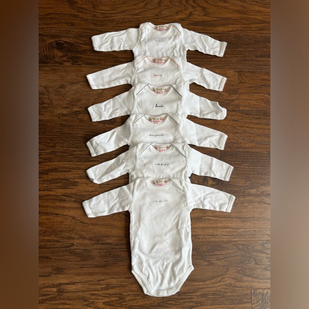 3 months—6 Bonpoint Days of the Week Long Sleeve Onesies NWOT